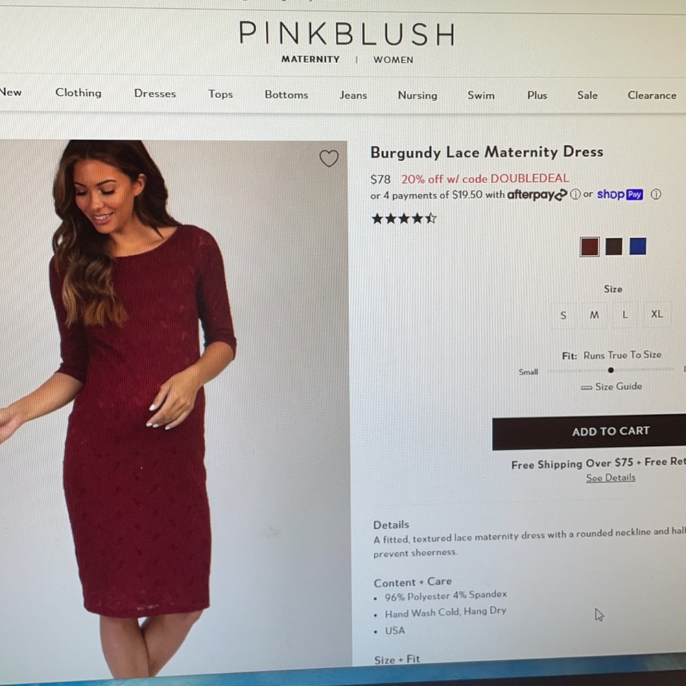 Pink Blush Burgundy Lace Maternity Dress